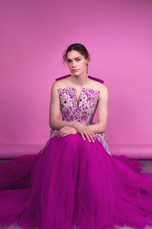 Pink dress with straight and unusual cut