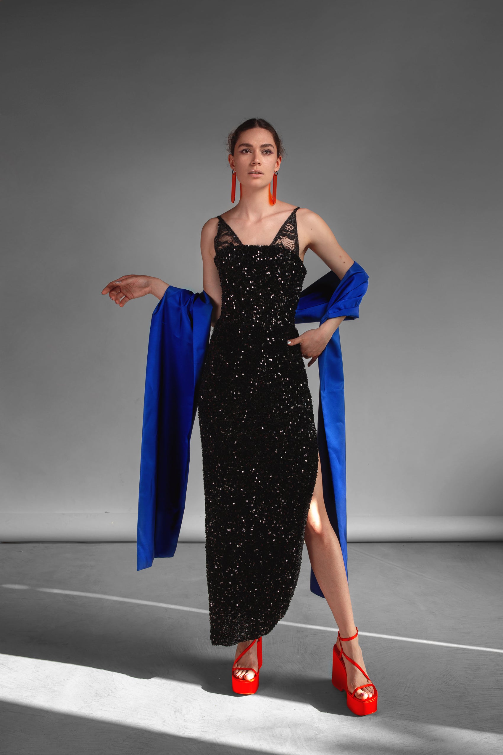 Black rhinestone dress with lace on top