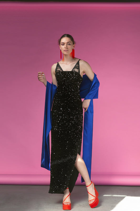 Black rhinestone dress with lace on top