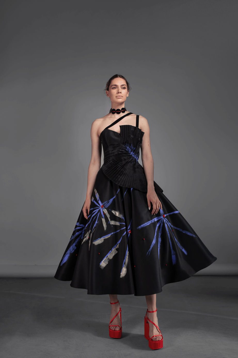 Hand painted black dress with pleated top – FLUTURA DEDINJA