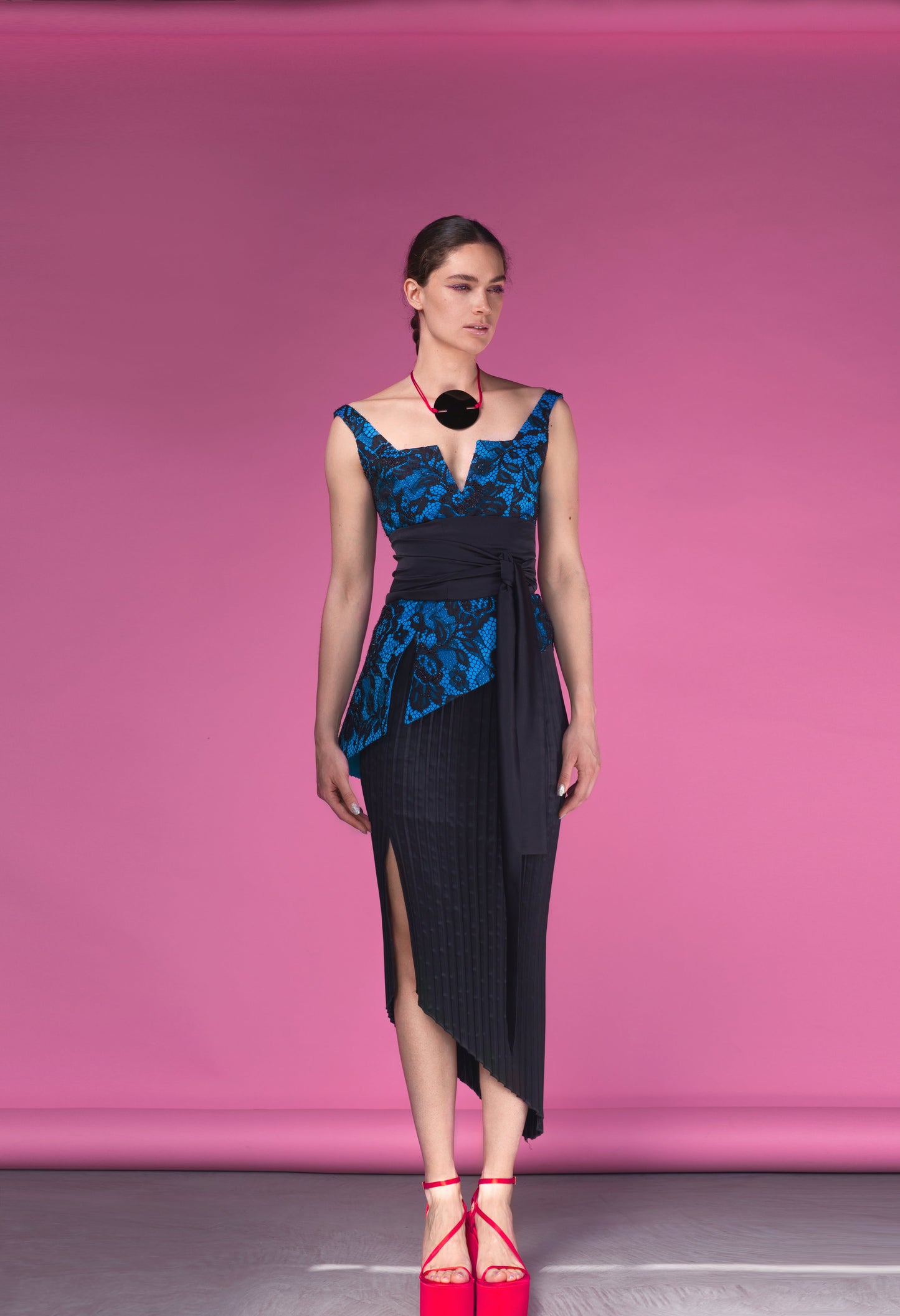 Two pieces with a long corset and pleated skirt