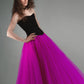 Black corset with stones and voluminous red violet tulle skirt