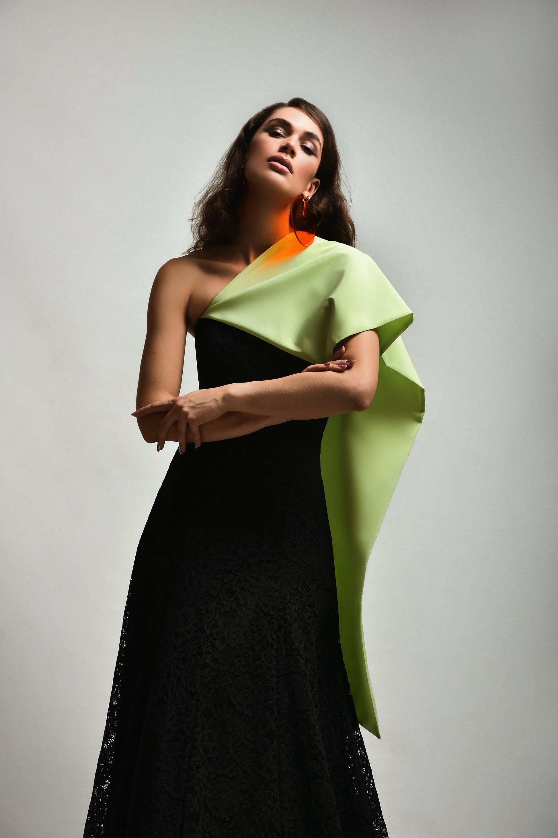 Dress with black lace and green scarf attached to the corset FLUTURA DEDINJA Dress with black lace and green scarf attached to the corset FLUTURA DEDINJA