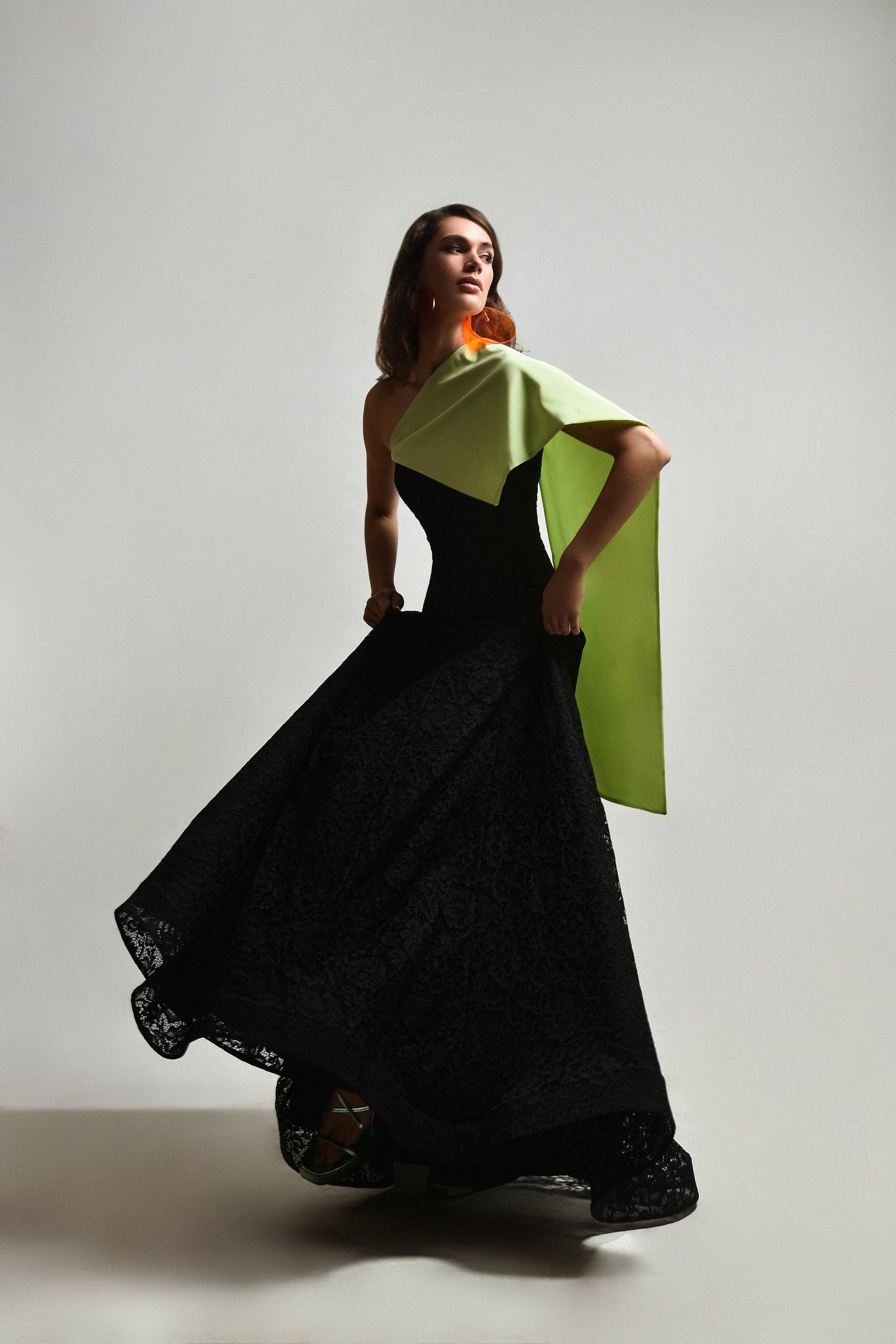 Dress with black lace and green scarf attached to the corset FLUTURA DEDINJA Dress with black lace and green scarf attached to the corset FLUTURA DEDINJA