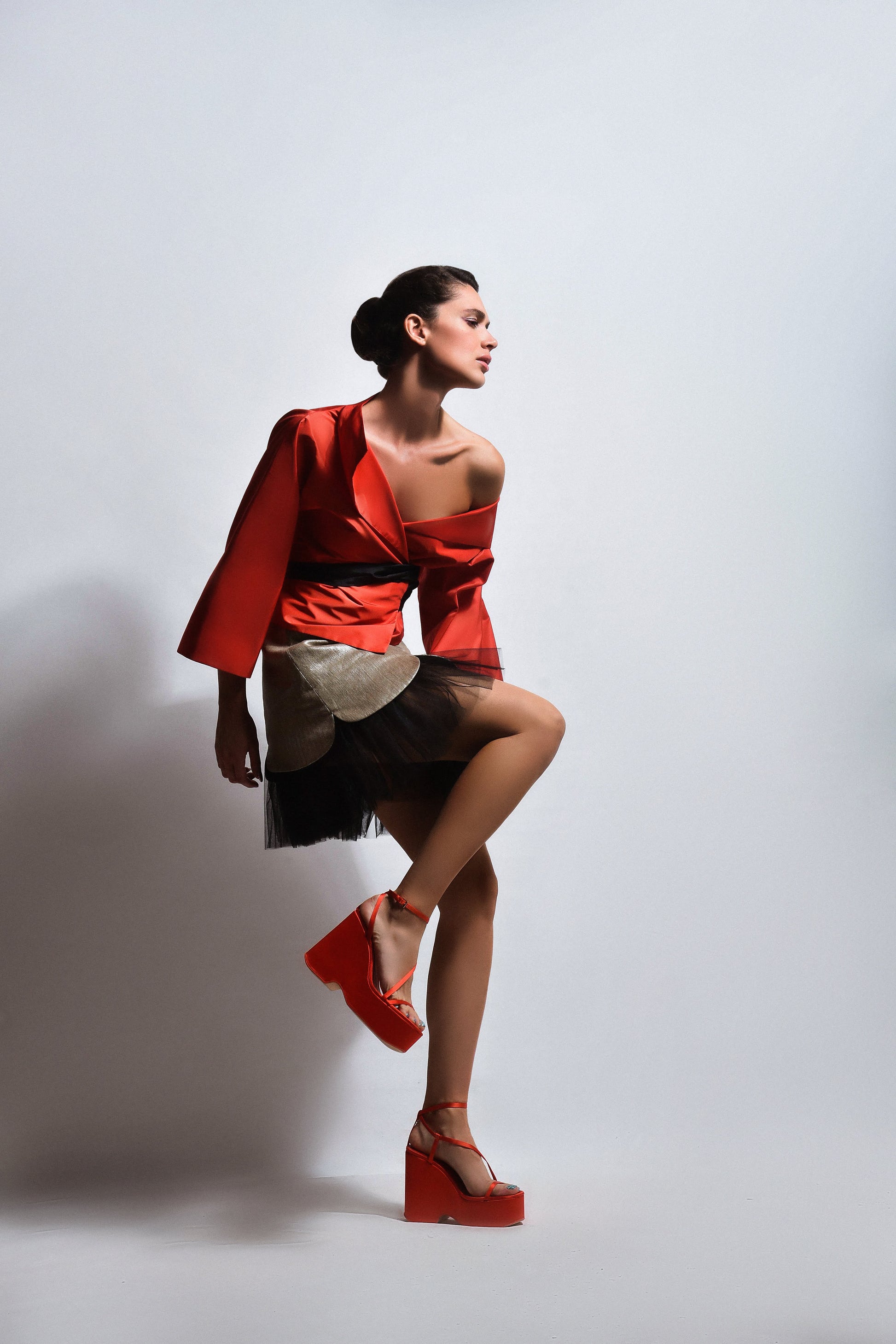 short kimono dress Dress made of red kimono and short skirt combined with tulle and brigh – FLUTURA DEDINJA